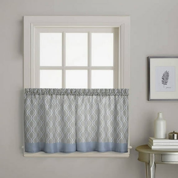 CHF Morocco Polyester Light Filtering Rod Pocket Curtain Tier Pair, Silver, 58"x36", Set of 2, Adult