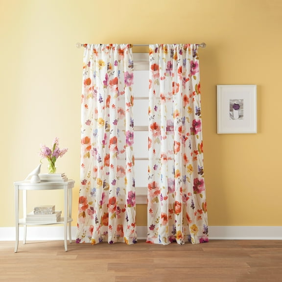 CHF Sabel Watercolor Light Filtering Curtain Indoor Single Panel, Pole Top, Multicolor, 50"W x 63"L, Adult