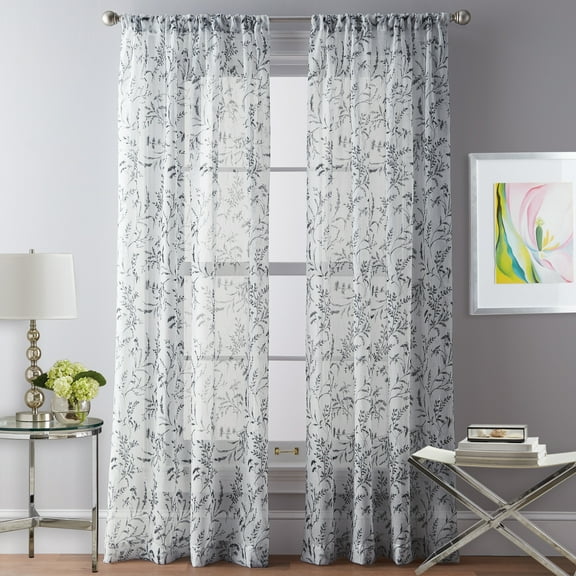 CHF Santa Barbara 63" Curtain Panel, Floral, Grey, Adult