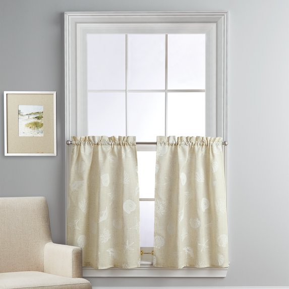 CHF Seashells 24" Tiered Curtain Set, Pair, Printed, Linen, Polyester, Adult