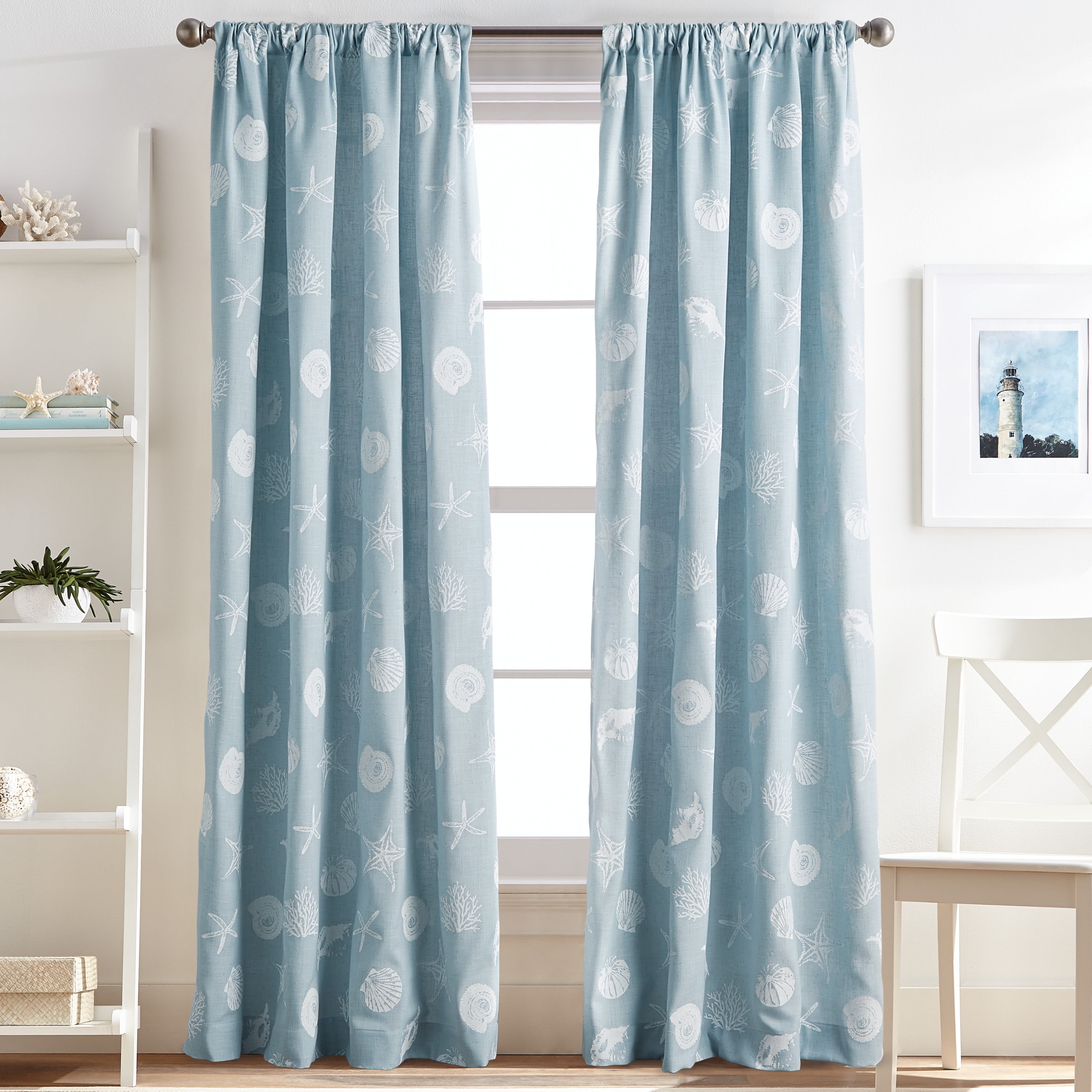 CHF Seashells 84" Curtain Panel, Printed, Aqua, Adult