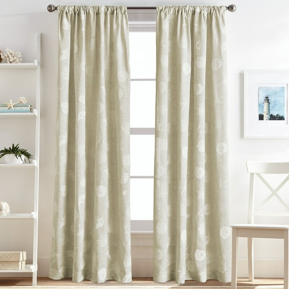 CHF Seashells 84" Curtain Panel, Printed, Linen, Adult