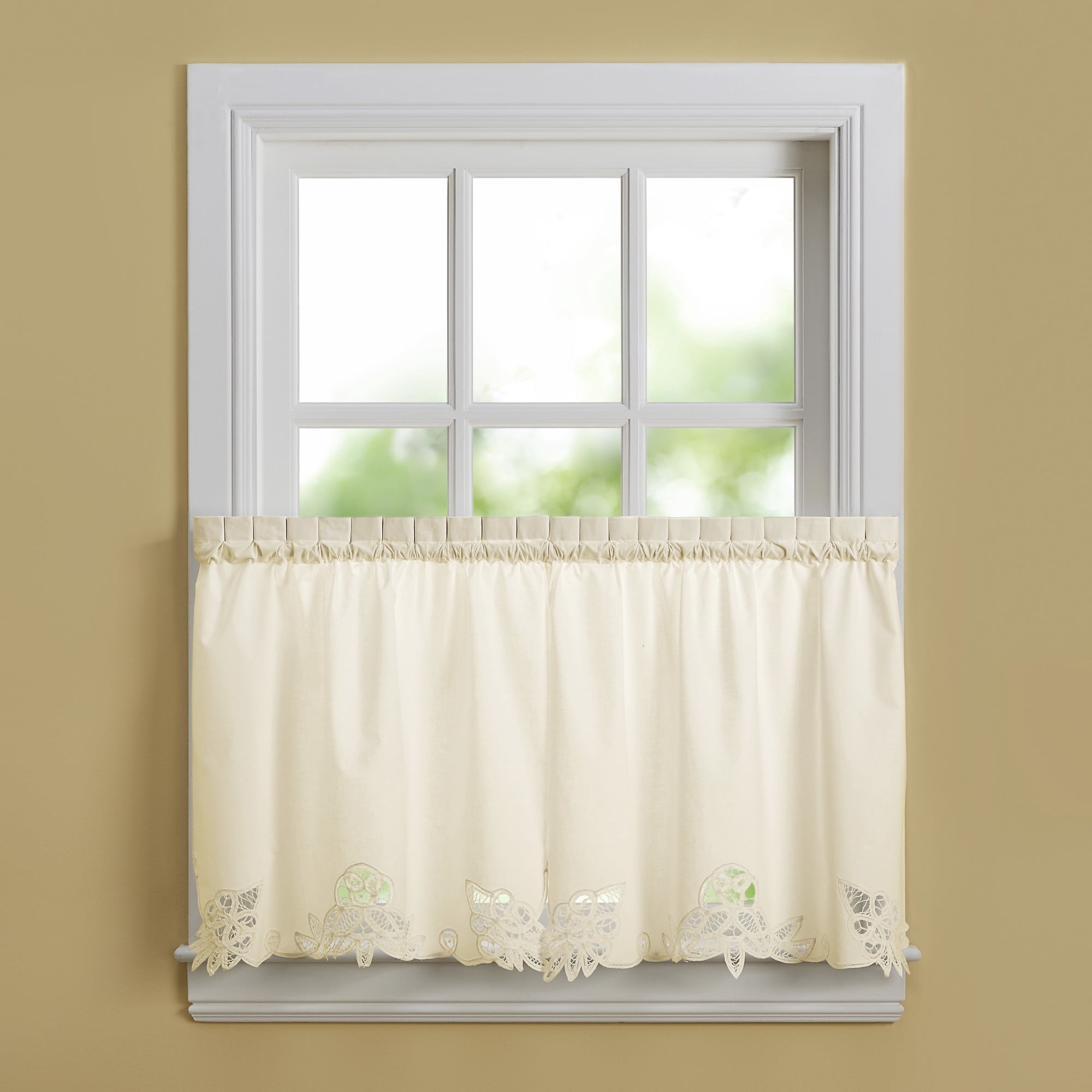 CHF Battenburg 24"L x 60"W, Tier Curtain, Ecru, 100% Cotton, Indoor, Adult