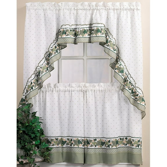 CHF & You Cottage Ivy Kitchen Curtains Tiers 56x24, Adult