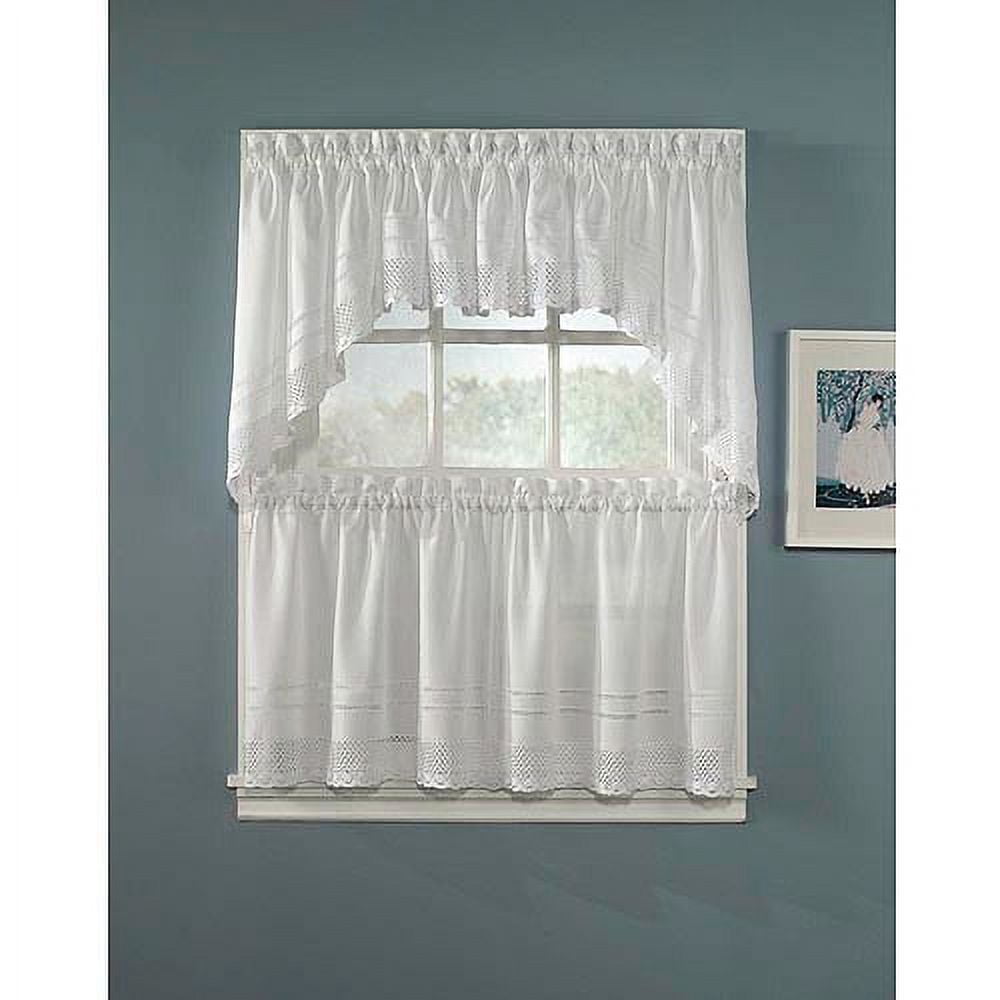 White Cotton Polyester Crochet Kitchen Window Tier Curtains