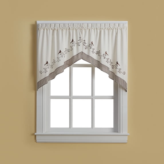 CHF and You Birds Tailored Window Swag Curtain One Pair, Energy Efficient, Brown, Polyester, Rod Pocket, Adult