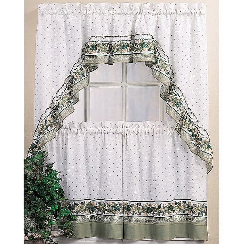 White Cotton Polyester Lace Kitchen Curtain Set