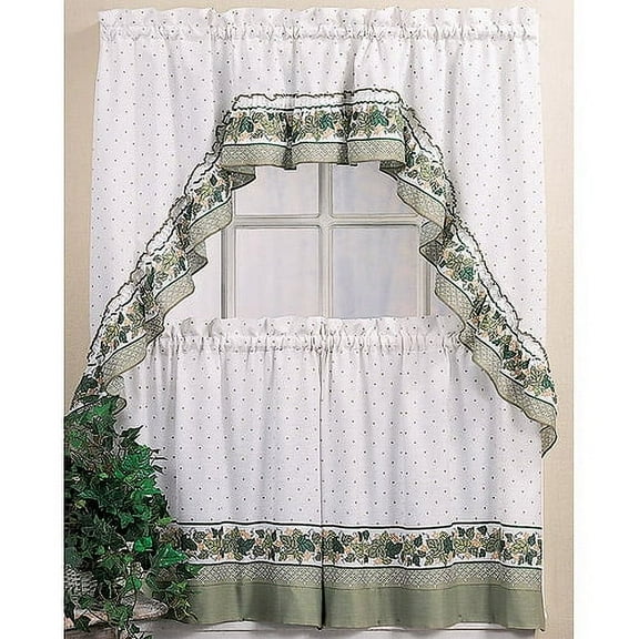 CHF And You Cottage Ivy Kitchen 3 Piece Valance and Tier Set, Indoor, Polyester Cotton, Adult