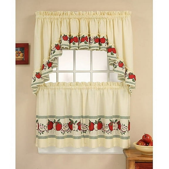 CHF and You Industries Red Delicious Apple 3-Piece Curtain Panel Set 56x24, Ages 18-64