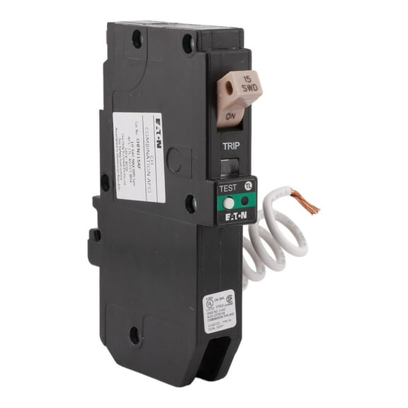 Cutler-Hammer AFCI Circuit Breaker CHFN115AF, Single Pole, 15 Amp - Pigtail Neutral, 120/240V