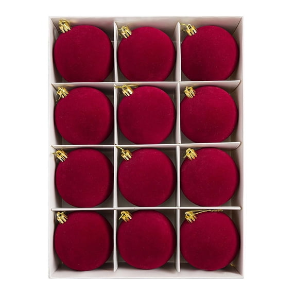 CHGBMOK 12Pcs 6cm Wine Flocked Christmas Balls Ornaments, Velvet Hanging Baubles for Christmas Tree Holiday Home Decor