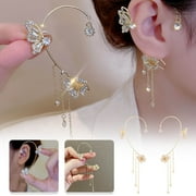CHGBMOK 1PCS Butterfly Earrings Ear Cuffs Climber Wrap Around Earrings for Women Girl Fairy Right Left No Piercing Ear Clip Gold Silver Ear Jewelry Gift