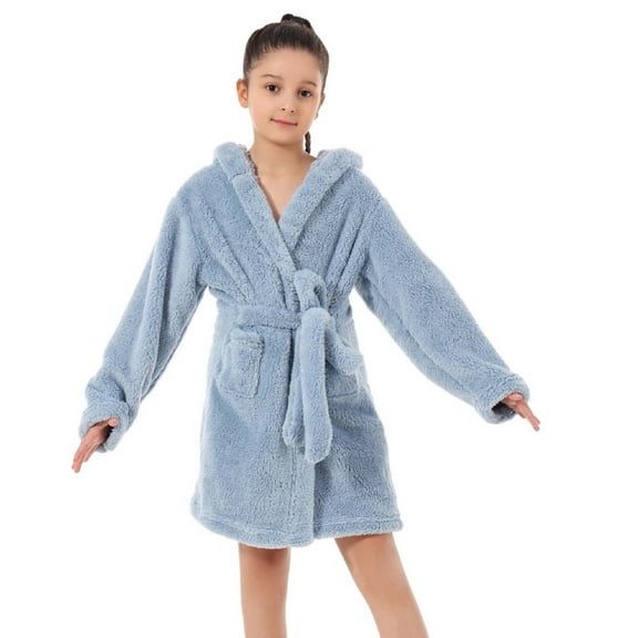 CHGBMOK Boys' Girls' Hooded Bathrobe Soft Plush Robe Kids Sleepwear Dressing Gown Gift