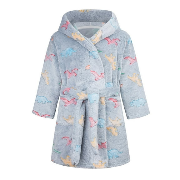 CHGBMOK Boys Girls Fleece Hooded Robes Warm Printed Bath Robe for Kids Soft Bathrobe for Gifts