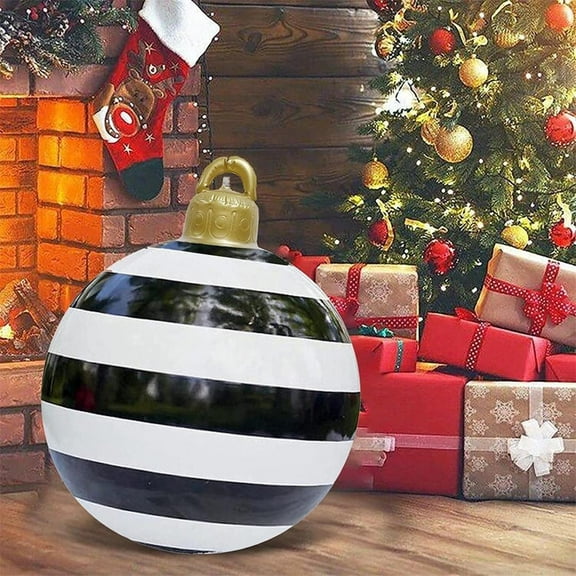 Qwtwty 23.6 Inch Giant PVC Inflatable Christmas Decorated Ball Ornaments Outdoor Large Xmas Blow Ball Decorations for Holiday Yard Lawn Porch Decor (Black)