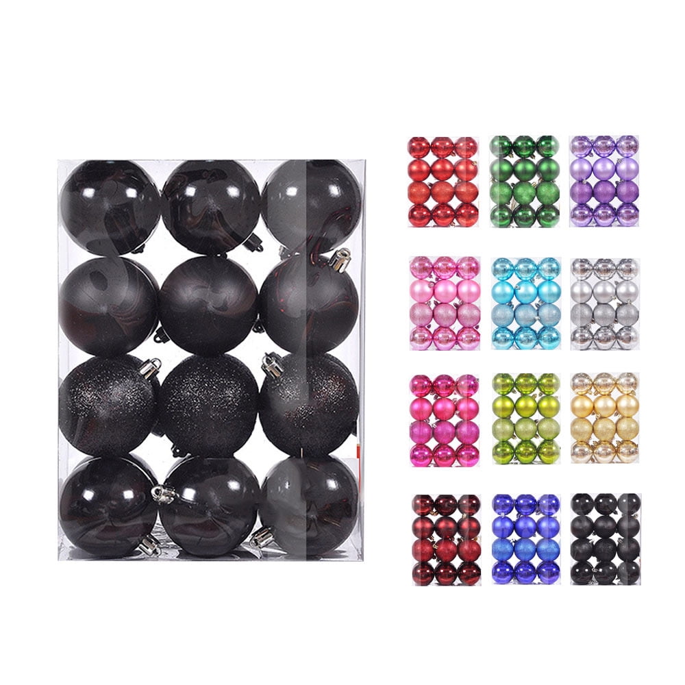 Black Shatterproof Plastic Christmas Ball Ornaments Set