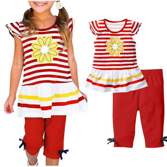 2Pcs Baby Girls Kids Cute Flower T-Shirt Tops Shorts Pants Outfits Summer Clothes 1-8Y