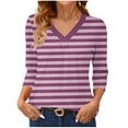 thumbnail image 1 of CHGBMOK 3/4 Length Sleeve Blouses for Women Striped V Neck Tunic Tops Casual Basic Shirts Loose Fit Tops, 1 of 6