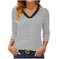 thumbnail image 1 of CHGBMOK 3/4 Length Sleeve Blouses for Women Striped V Neck Tunic Tops Casual Basic Shirts Loose Fit Tops, 1 of 6