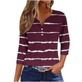 thumbnail image 1 of CHGBMOK 3/4 Sleeve T Shirts for Women Striped Button V Neck Blouses Casual Dressy Tops Loose Work Tunic, 1 of 4