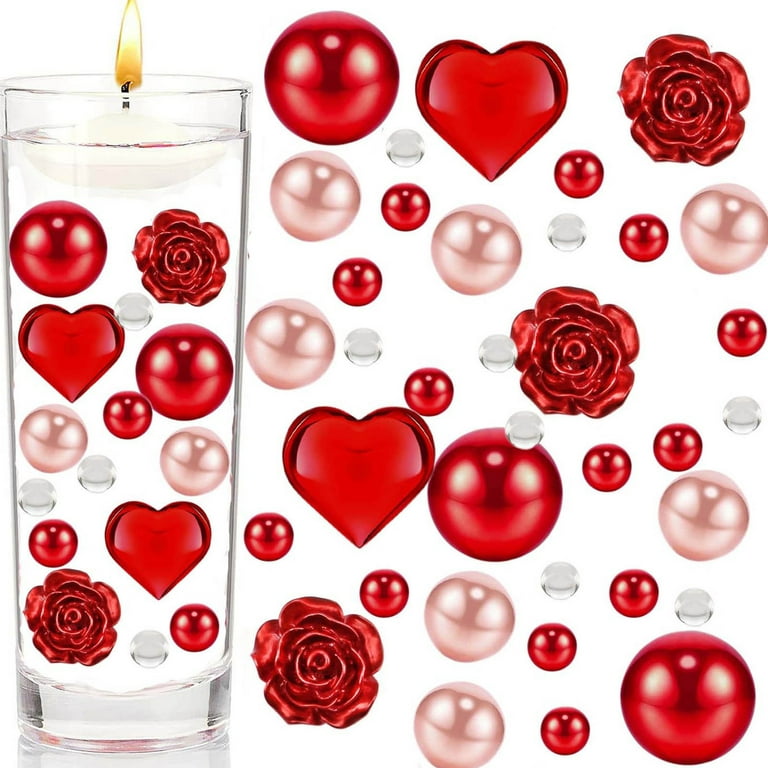 CHGBMOK 6051Pcs Valentine's Day Vase Filler Tabletop Decorations Heart  Pearl Water Gel Bead Floating Candles Centerpiece for Wedding Decor