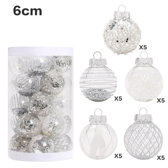 CHGBMOK 60MM/2.36" Clear Christmas Ornaments Set 25PCS Shatterproof Hanging Xmas Tree Balls for Halloween Holiday Party Silver