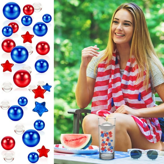 CHGBMOK 6110 Pieces Independence Day Vase Filler 4th of July Vase Beads Pearl DIY Patriotic Ornaments Candles Centerpiece for Party Table Decor