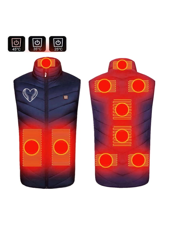 9 Heating Zones Vest for Men Women 3 Temp Setting Sleeveless Gilet Water Resistant Winter Heating Vest S-6XL