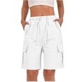 thumbnail image 1 of CHGBMOK Bermuda Shorts for Women Summer Quick Dry Cargo Shorts with Pockets Drawstring Knee Length Hiking Shorts, 1 of 7