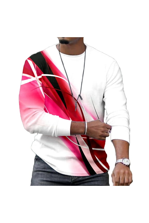Mens T Shirts Long Sleeve 3D Digital Printing Geometric Pattern