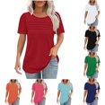 thumbnail image 1 of CHGBMOK Blouses for Women Dressy Casual Summer Short Sleeve Shirts Loose Crew Neck Pleated Tunic Tops S-2XL, 1 of 6