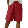 thumbnail image 1 of CHGBMOK Capri Pants for Women Solid Loose Capris Summer Drawstring Cotton Linen Knee Length Bermuda Shorts with Pockets, 1 of 7