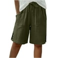 thumbnail image 1 of CHGBMOK Capri Pants for Women Solid Loose Capris Summer Drawstring Cotton Linen Knee Length Bermuda Shorts with Pockets, 1 of 7