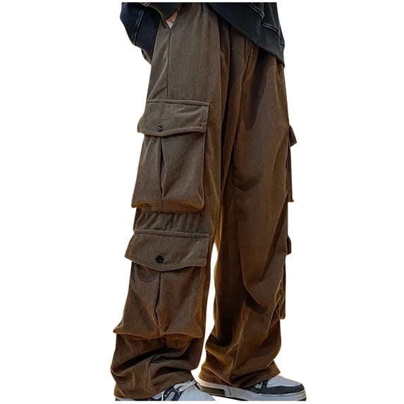 CHGBMOK Cargo Pants for Men Corduroy Workwear Loose Multi Pocket Straight Leg Outdoor Casual Sports Pants XL