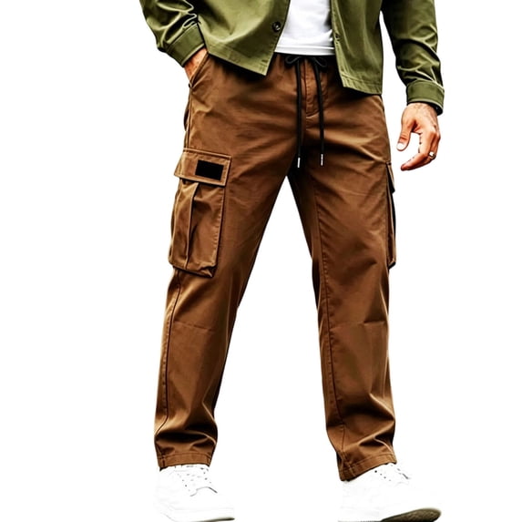 CHGBMOK Cargo Pants for Men Drawstring Elastic Waist Straight Leg Trousers Lightweight Pants for Work Casual Outdoor