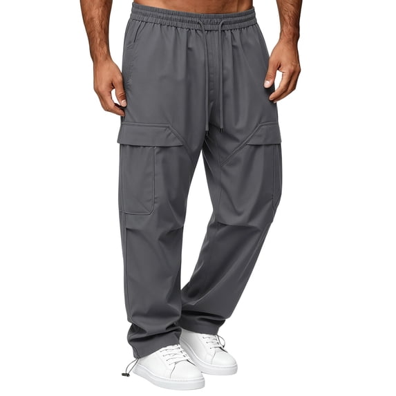 CHGBMOK Cargo Pants for Men Elastic Drawstring Waist Big & Tall Pants Adjustable Cuff Hem Functional Trousers with Multi Pocket