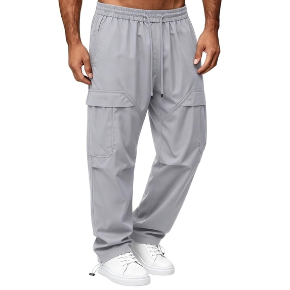 CHGBMOK Cargo Pants for Men Elastic Drawstring Waist Big & Tall Pants Adjustable Cuff Hem Functional Trousers with Multi Pocket