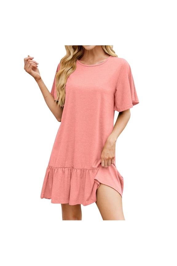 CHGBMOK Casual Dresses for Women Fashion Casual Short Sleeve Round-Neck Ladies Dress Dresses,Sizes S-2XL