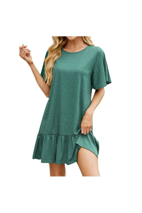 CHGBMOK Casual Dresses for Women Fashion Casual Short Sleeve Round-Neck Ladies Dress Dresses,Sizes S-2XL