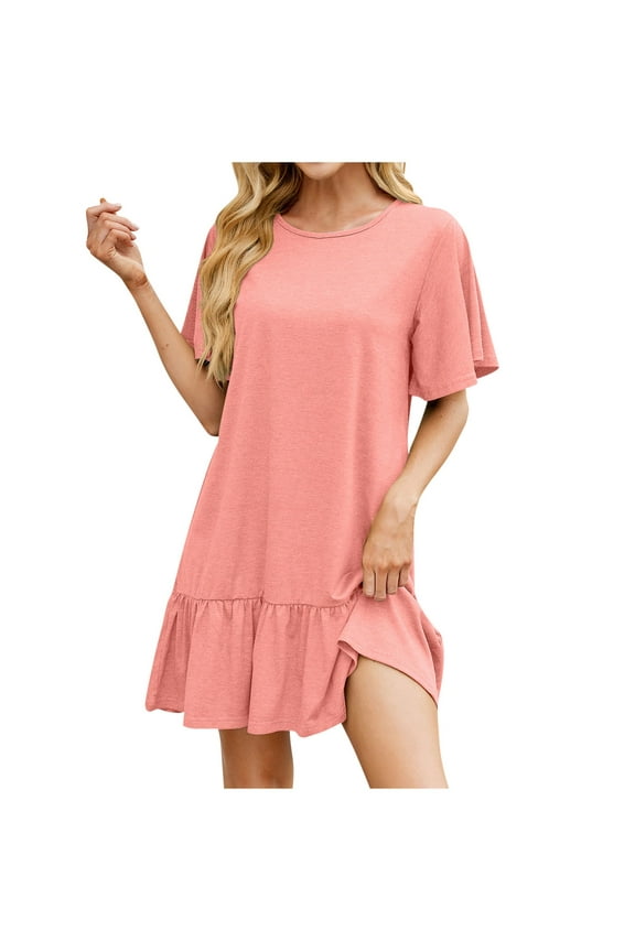 CHGBMOK Casual Dresses for Women Fashion Casual Short Sleeve Round-Neck Ladies Dress Dresses,Sizes S-2XL
