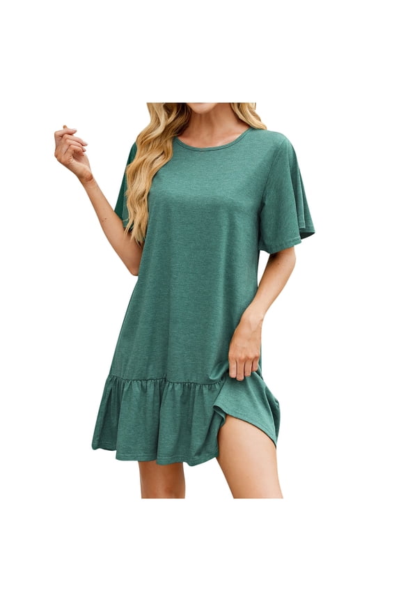 CHGBMOK Casual Dresses for Women Fashion Casual Short Sleeve Round-Neck Ladies Dress Dresses,Sizes S-2XL