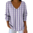 thumbnail image 1 of CHGBMOK Women V Neck Shirts 3/4 Sleeve Loose Summer Tops Tunic Checkered Casual T-Shirt, 1 of 6