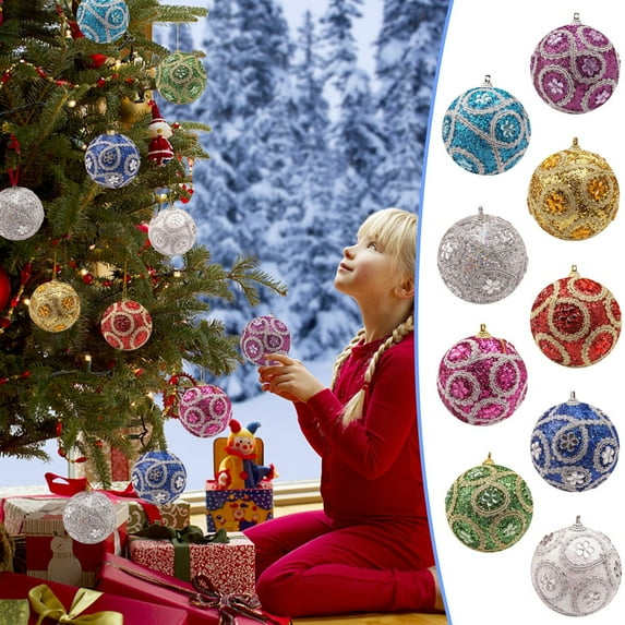 CHGBMOK Christmas Deals Christmas Sticking Drill Glitter Baubles Ball Xmas Christmas Tree Ornament Pendant Christmas Decorations 8CM on Clearance