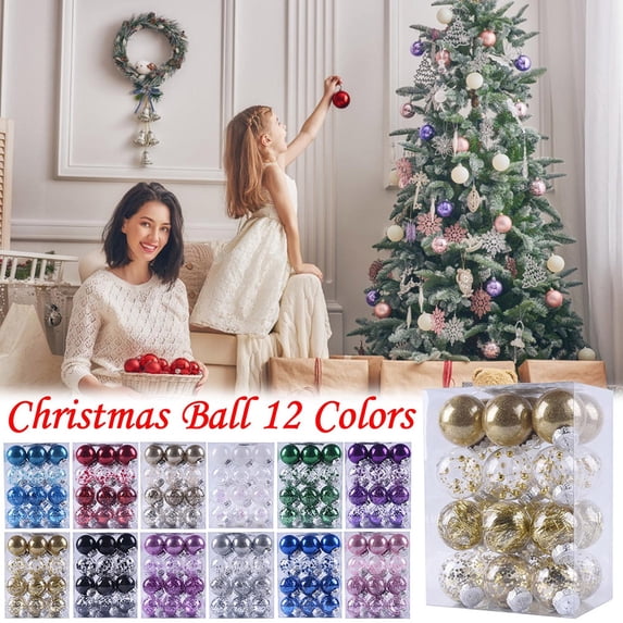 CHGBMOK Christmas Ornaments Set Shatterproof Clear Plastic Balls for Xmas Tree Party Holiday Decor (Gold, 6cm/24pcs)