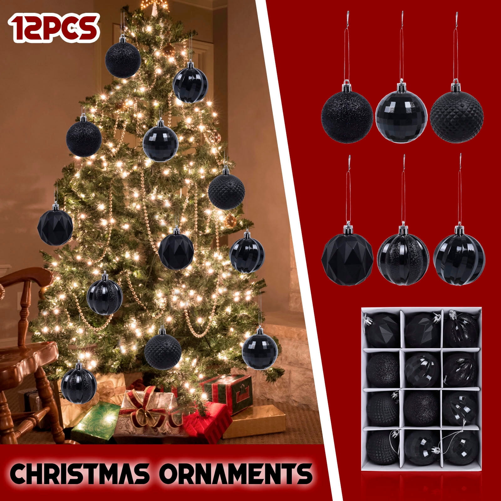 2.36 Black Christmas Balls Ornaments 25 Pcs Shatterproof Christmas  Ornaments Set Halloween Balls Ornaments Black Ornaments for Christmas Tree  Holiday