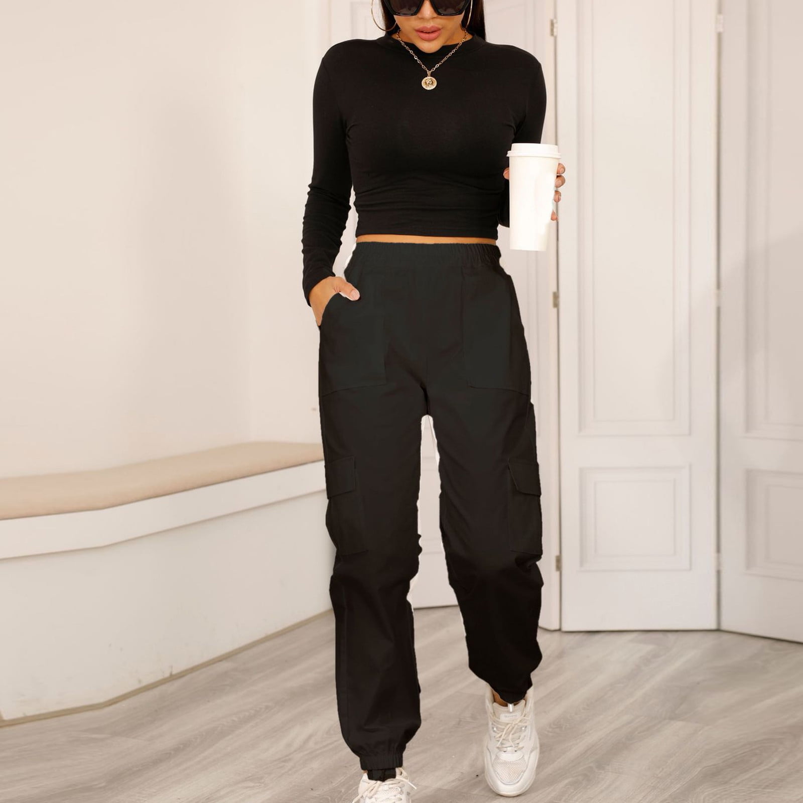 CHGBMOK Clearance Cargo Pants Women Fashion Casual Solid Color