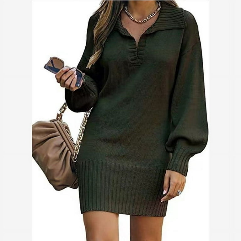 CHGBMOK Clearance Fashion Long Sleeve Dress for Women Casual Solid