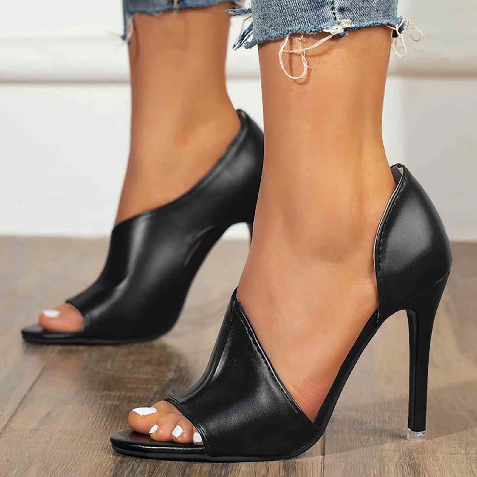 CHGBMOK Clearance Heels for Women Shoes Vintage Stitching Sandals Super High  Heel Pointed Toe Casual Stilettos Pumps - Walmart.com