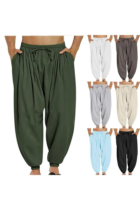 Men's Harem Pants Casual Loose Drawstring Hippie Drop Crotch Trouser