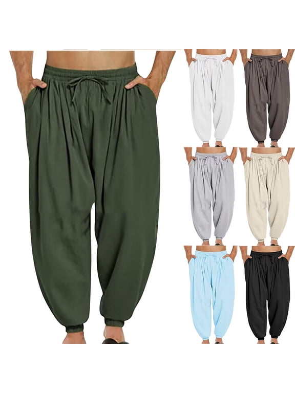 Men's Harem Pants Casual Loose Drawstring Hippie Drop Crotch Trouser